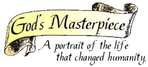 The logo for God's Masterpiece a dramatic retelling of the Easter story in a pageant setting.