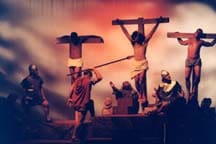 The Roman soldier piercing the side of Jesus on the cross at main stage.