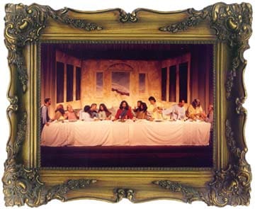 A framed image of Jesus at the last supper table as He prepares to give His life for us all.