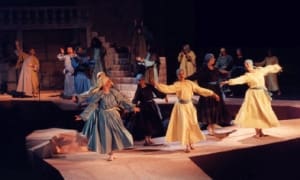 Dancers on the stage as part of the Easter pageant play drama script God's Masterpiece.