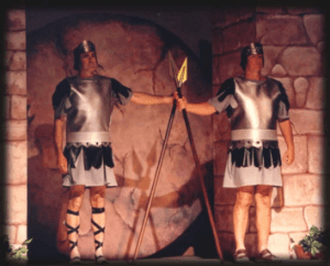 Roman soldiers guarding the sealed tomb.