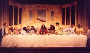 The Last Supper with Jesus as part of this stirring Easter Pageant play drama script production.