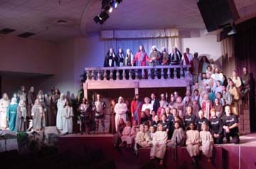 The full cast of God's Masterpiece as they celebrate this powerful Easter Pageant drama script production.