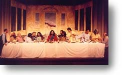 The last supper with Jesus during a Christian Easter Pageant play drama script production.