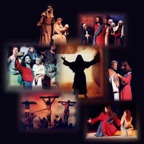 A montage of images from the dramatic presentation of God's Masterpiece Easter pageant play. 